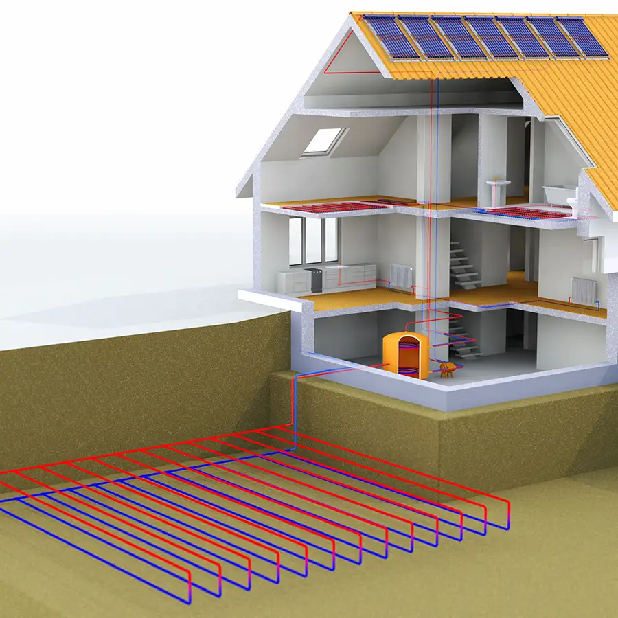 Heating and Cooling Services - colorful diagram of geothermal heating and cooling of residential home - Vandalia, IL